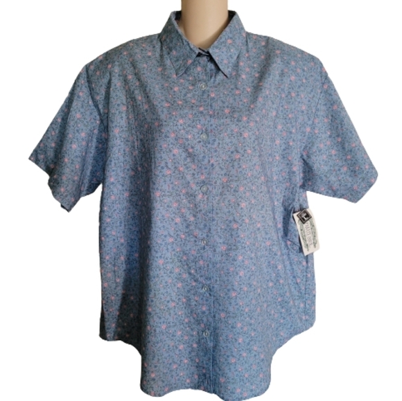 seperate issue Tops - Vintage Separate Issue Blue Floral Button Down Short Sleeve Top Size Women's L